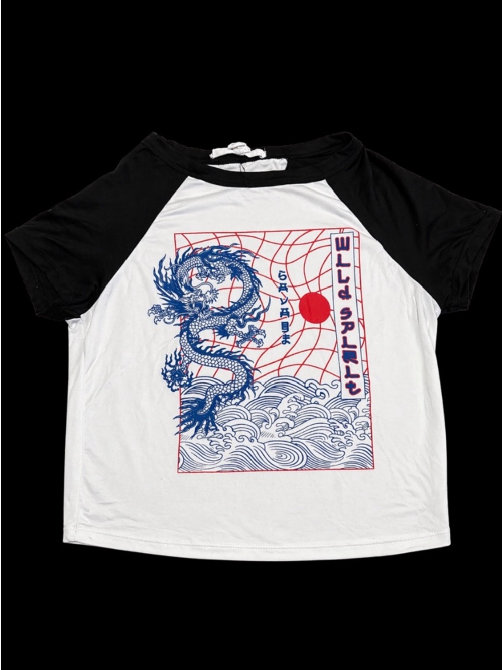 Black & White Dragon Graphic Raglan Crop Tee